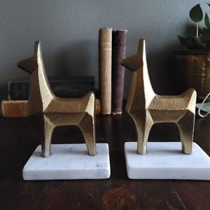 Llama Bookends Gold Painted Metal and Marble